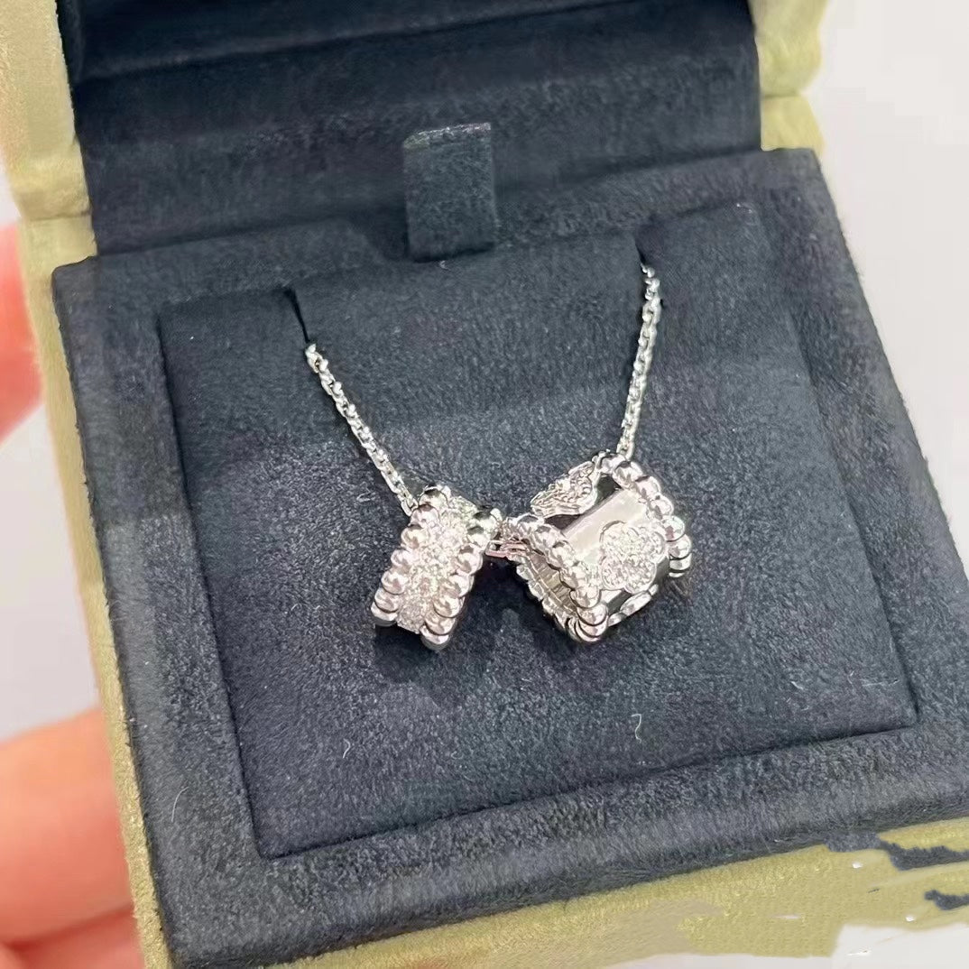??Loco?¡¥PERLEE DOUBLE PENDANT SILVER DIAMOND NECKLACE