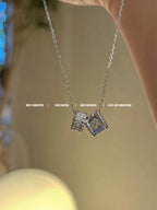 ??Loco?¡¥PERLEE DOUBLE PENDANT SILVER DIAMOND NECKLACE