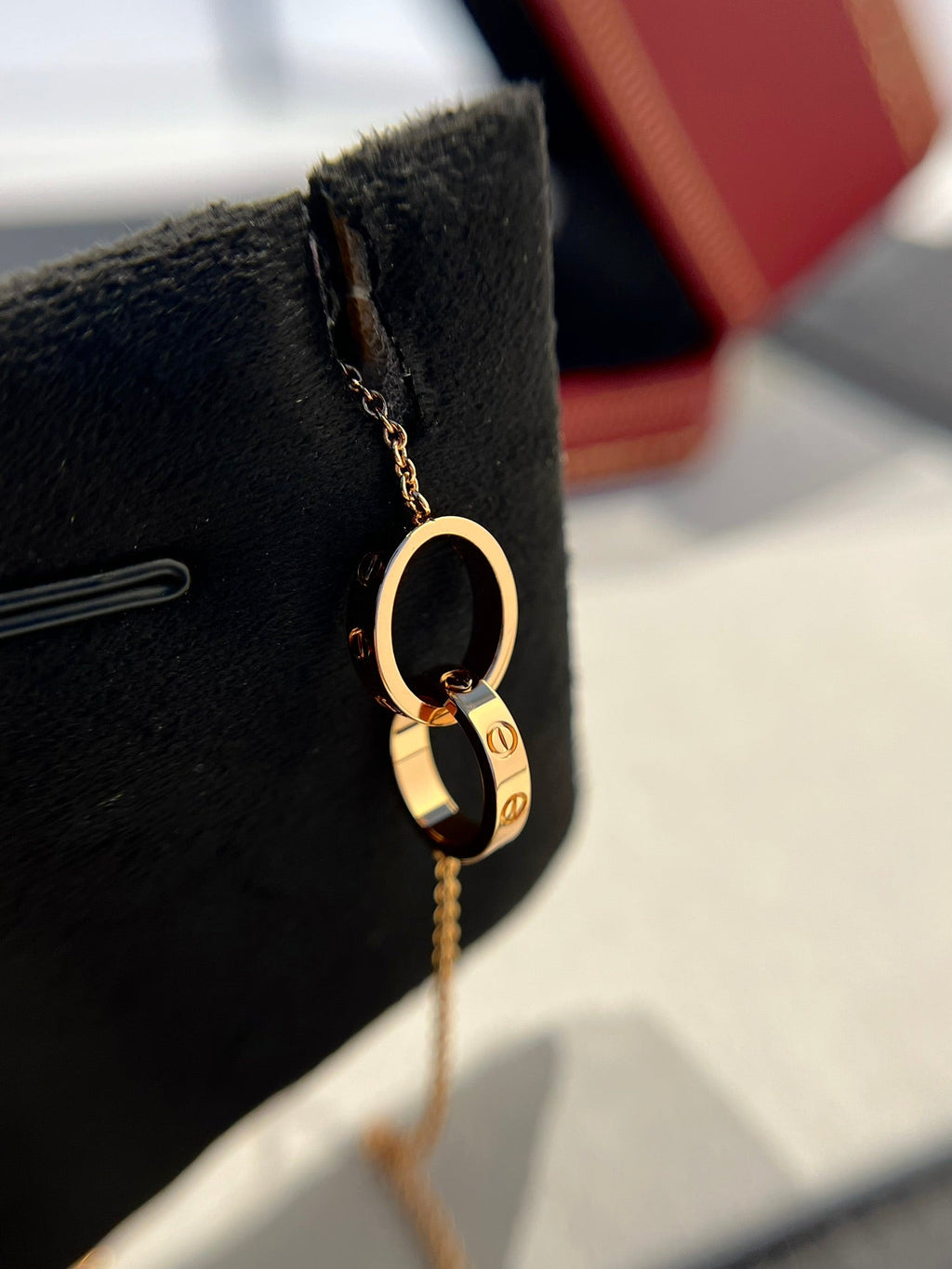??Loco?¡¥LOVE NECKLACE DOUBLE RING PINK GOLD