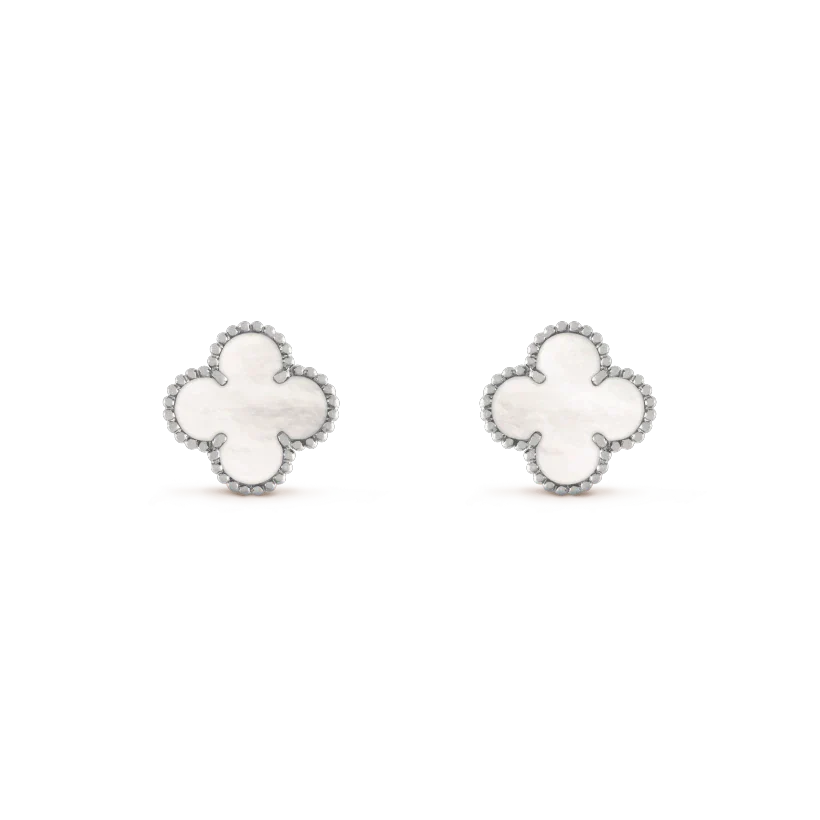 ??Loco?¡¥CLOVER MEDIUM 1 MOTIFS  WHITE MOP EARRINGS SILVER