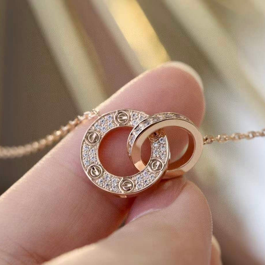 ??Loco?¡¥LOVE 7.6MM NECKLACE ROSE GOLD AND SILVER  FULL DIAMOND