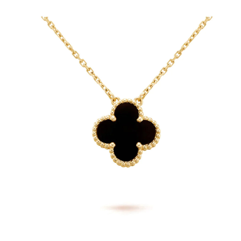??Loco?¡¥CLOVER 15MM BLACK ONYX SINGLE FLOWER NECKLACE