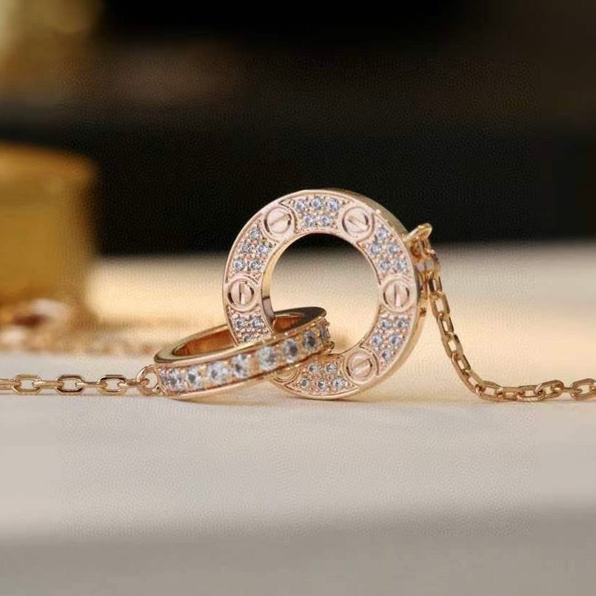 ??Loco?¡¥LOVE 7.6MM NECKLACE ROSE GOLD AND SILVER  FULL DIAMOND