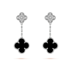 ??Loco?¡¥CLOVER 2 MOTIFS  DIAMOND ONYX EARRINGS SILVER