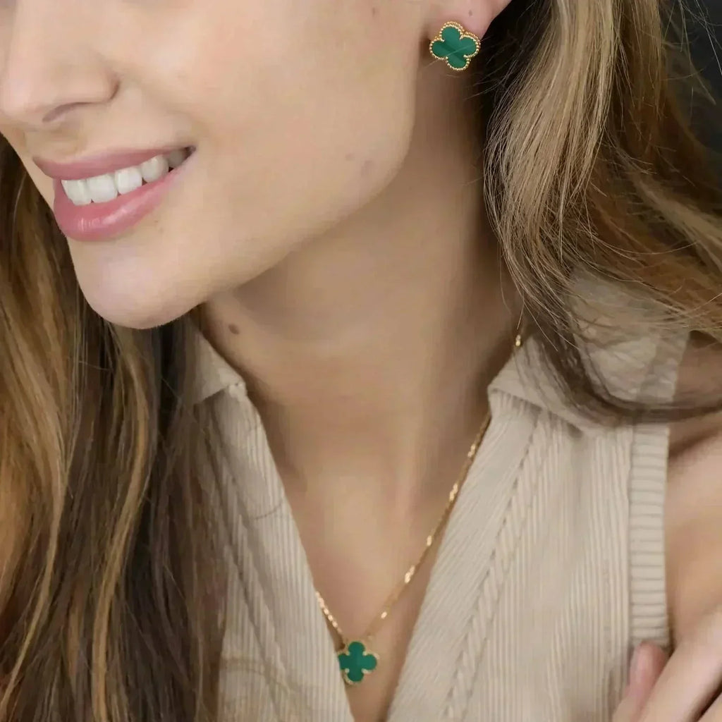 ??Loco?¡¥CLOVER MINI 9.5MM MALACHITE  EARRINGS
