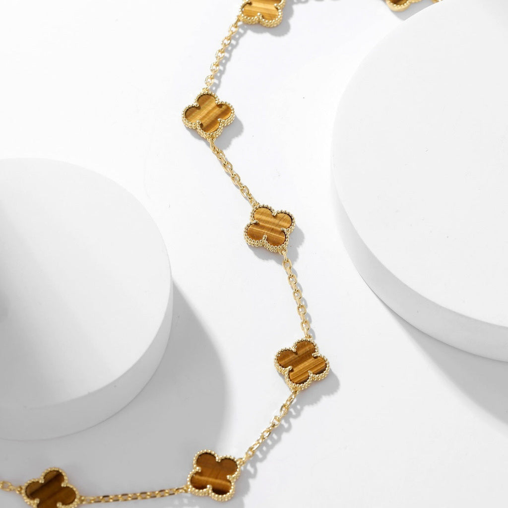??Loco?¡¥CLOVER 10 MOTIFS TIGER EYE NECKLACE