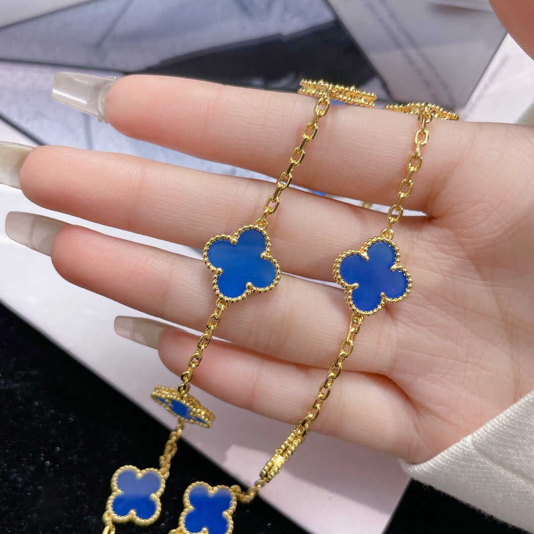 ??Loco?¡¥CLOVER 10 MOTIFS BLUE AGATE NECKLACE