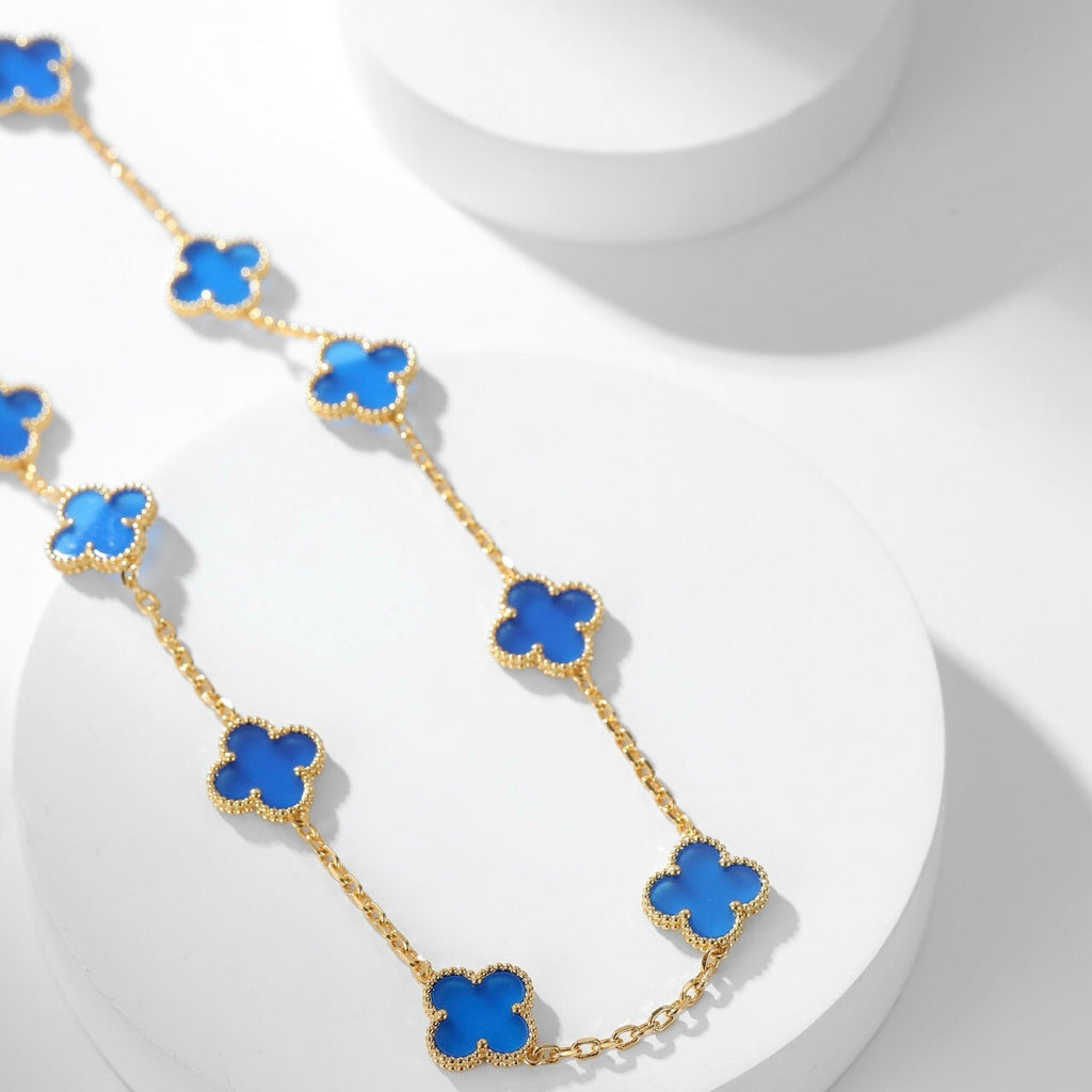 ??Loco?¡¥CLOVER 10 MOTIFS BLUE AGATE NECKLACE