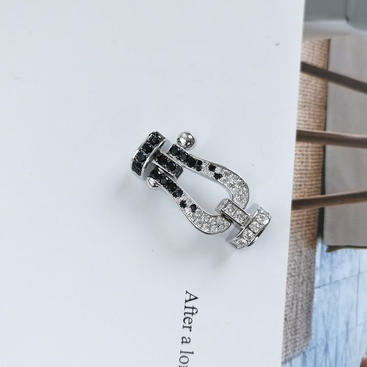 ??Loco?¡¥FORCE LARGE HORSESHOE BLACK WHITE DIAMOND BRACELET SILVER