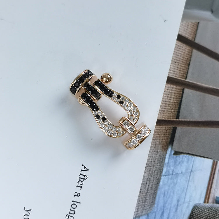 ??Loco?¡¥FORCE LARGE HORSESHOE BLACK WHITE DIAMOND BRACELET SILVER