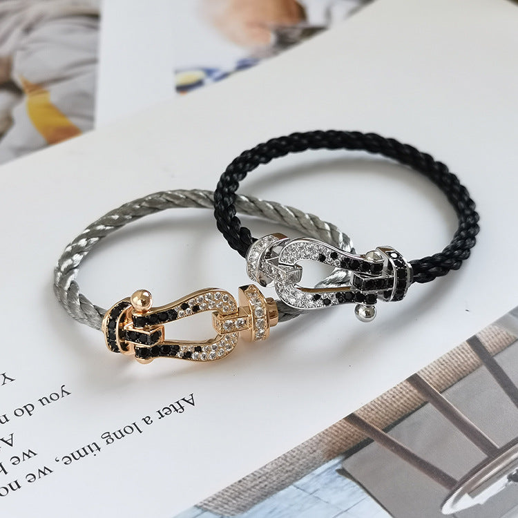 ??Loco?¡¥FORCE LARGE HORSESHOE BLACK WHITE DIAMOND BRACELET SILVER