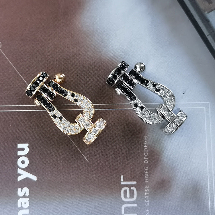 ??Loco?¡¥FORCE LARGE HORSESHOE BLACK WHITE DIAMOND BRACELET ROSE GOLD