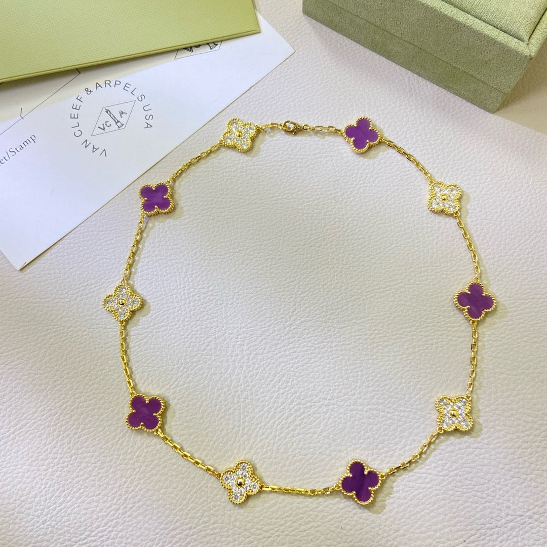 ??Loco?¡¥CLOVER 10 MOTIFS  PURPLE VIOLET DIAMOND NECKLACE