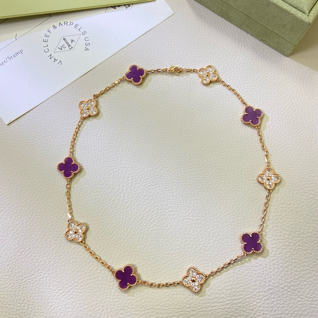 ??Loco?¡¥CLOVER 10 MOTIFS  PURPLE VIOLET DIAMOND NECKLACE