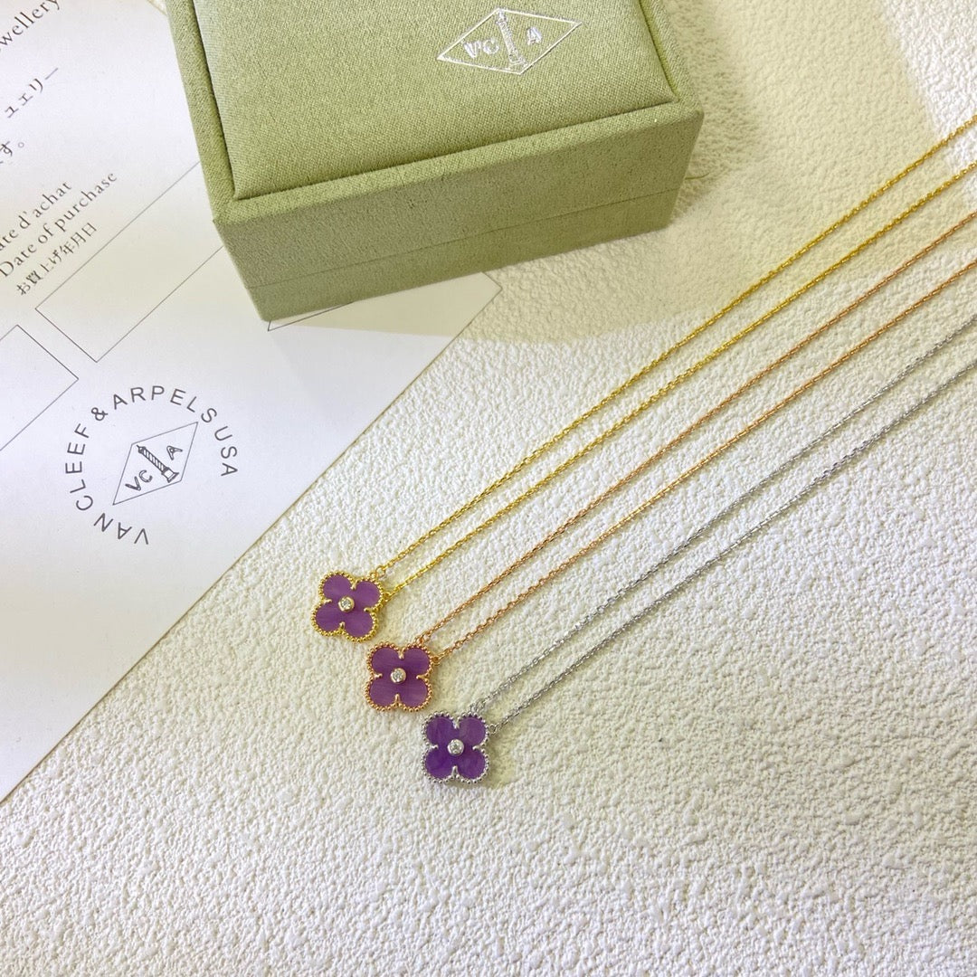 ??Loco?¡¥CLOVER 15MM DIAMOND  PURPLE VIOLET NECKLACE