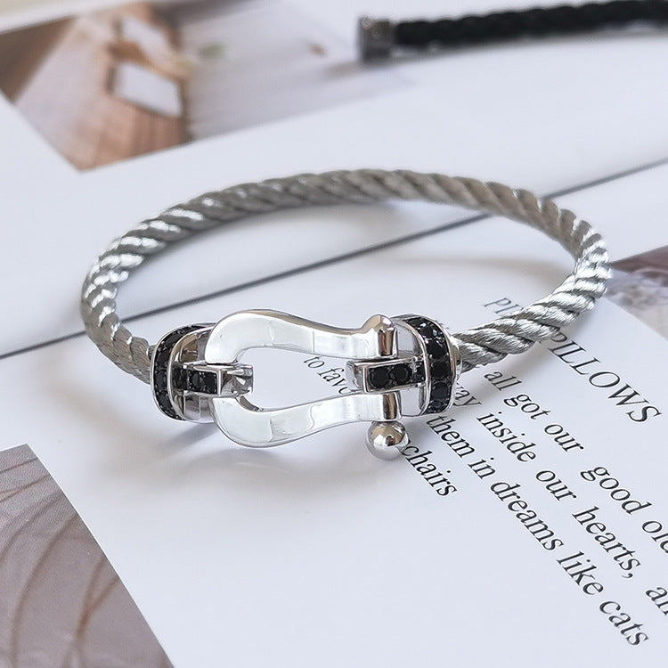 ??Loco?¡¥FORCE LARGE HORSESHOE BLACK DIAMOND BRACELET SILVER