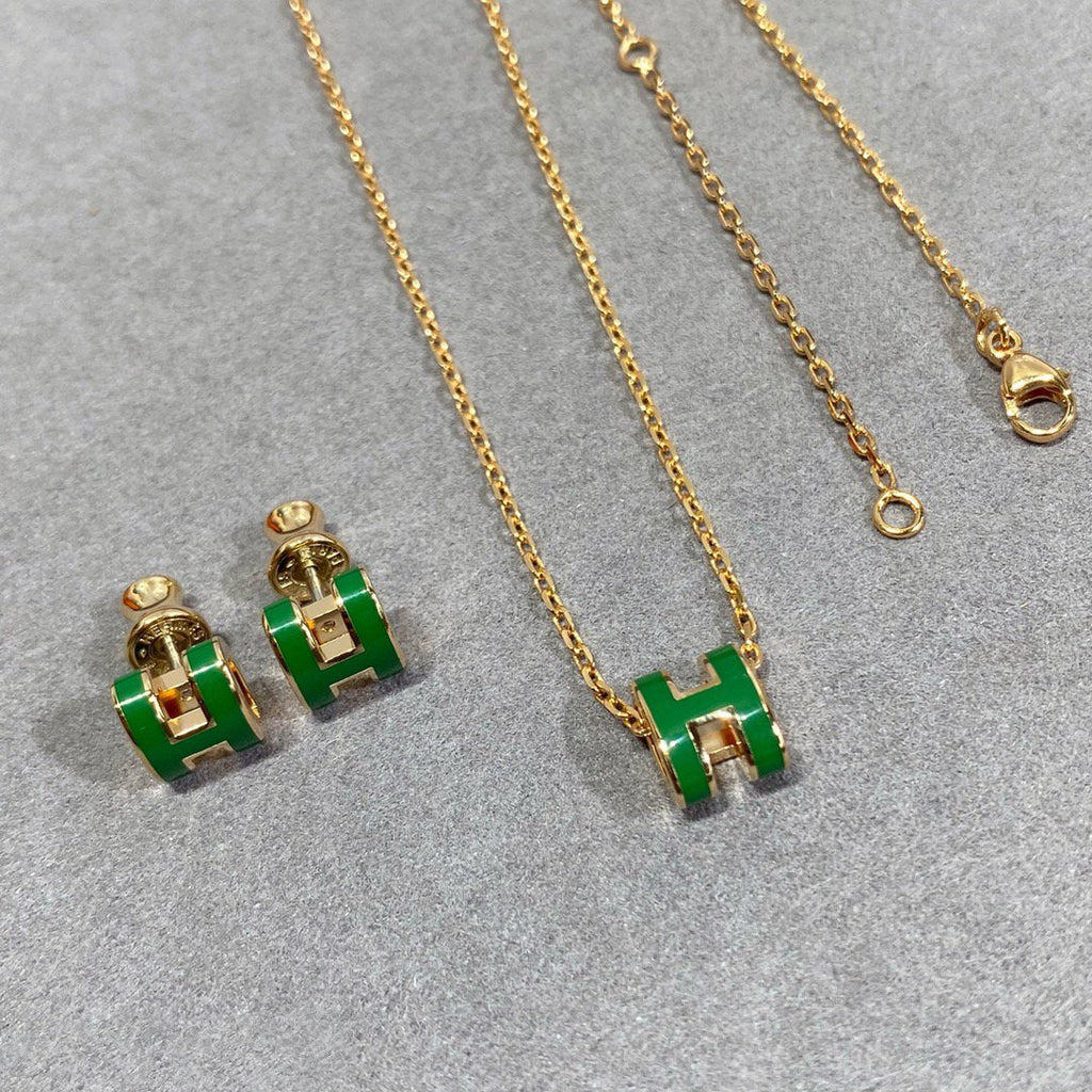 ??Loco?¡¥POP H GREEN NECKLACE SILVER AND GOLD