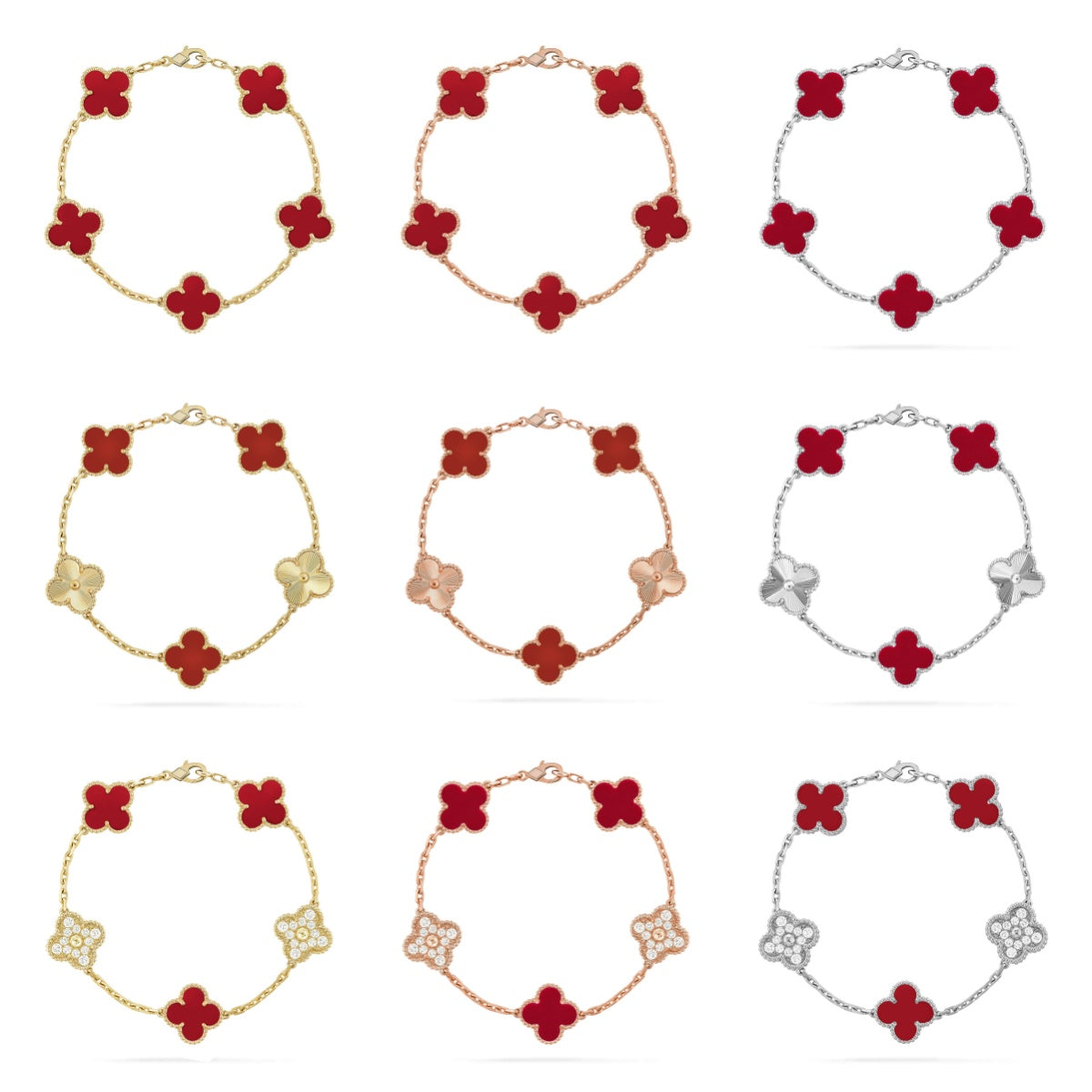 [Loco]New  CLOVER 5 MOTIF RED CORNELIAN BRACELET COLLECTION