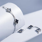 ??Loco?¡¥CLOVER 5 MOTIF VEINED ONYX BRACELET SILVER