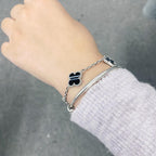 ??Loco?¡¥CLOVER 5 MOTIF VEINED ONYX BRACELET SILVER