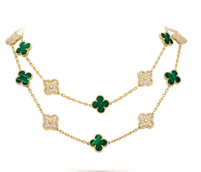 ??Loco?¡¥CLOVER 20 MOTIFS MALACHITE DIAMOND NECKLACE