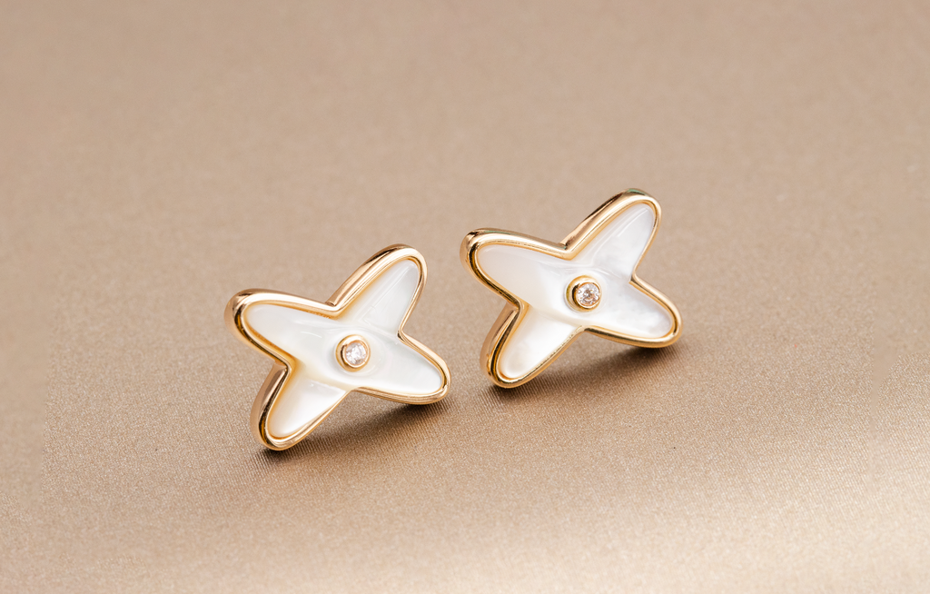??Loco?¡¥JEUX DE WHITE MOP PINK GOLD DIAMOND EARRINGS