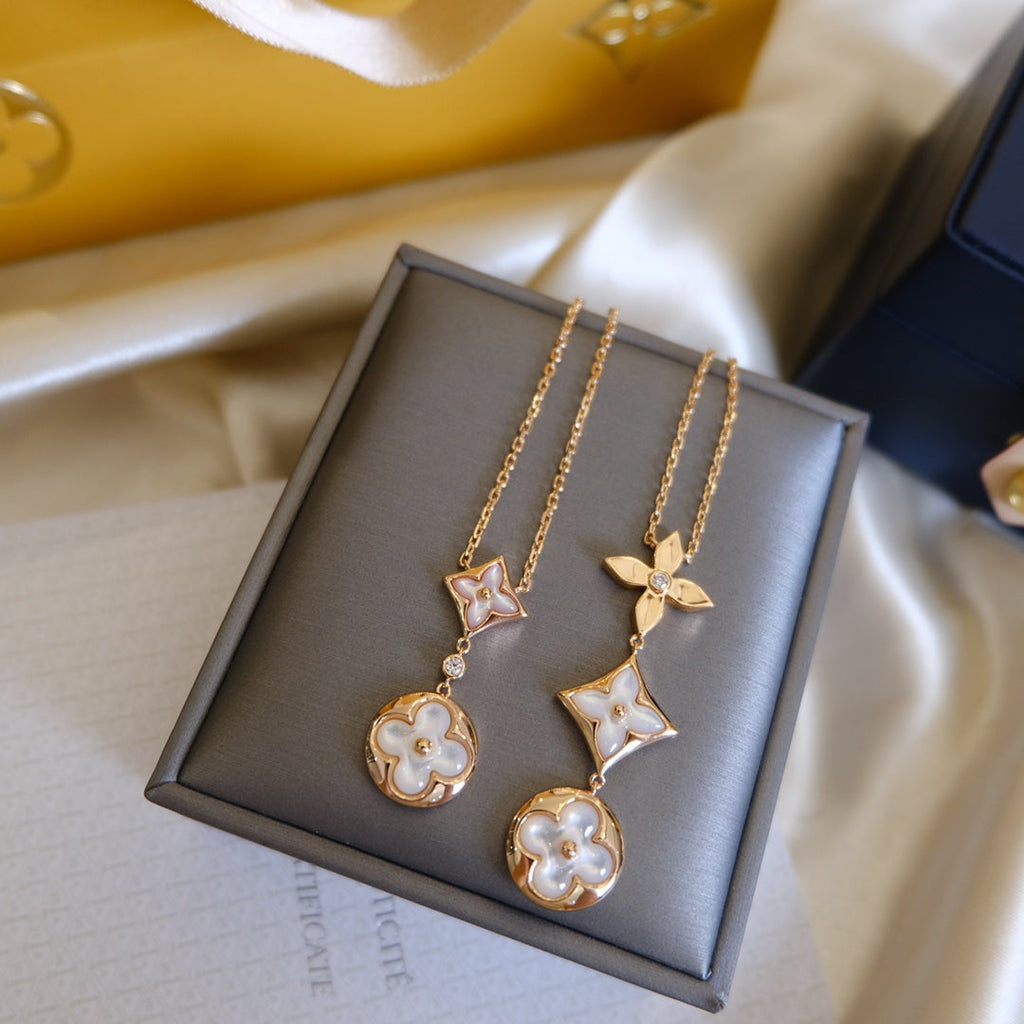 ??Loco?¡¥COLOR BLOSSOM LARIAT NECKLACE PINK GOLD WHITE MOTHER PEARL AND DIAMOND