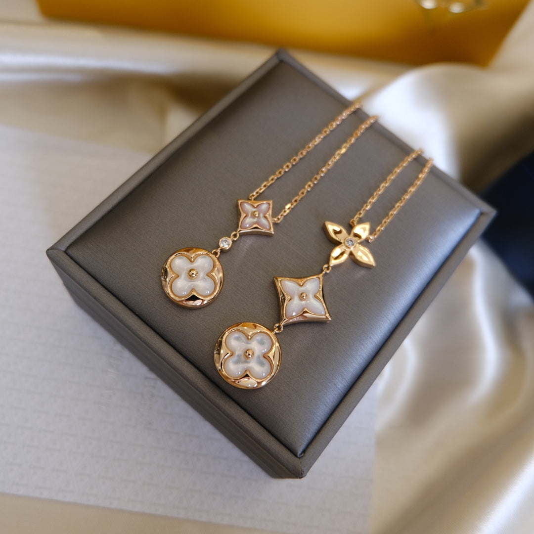 ??Loco?¡¥COLOR BLOSSOM LARIAT NECKLACE PINK GOLD WHITE MOTHER PEARL AND DIAMOND