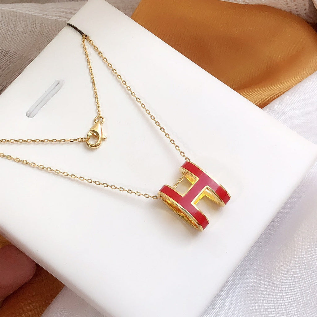 ??Loco?¡¥HM CLIC RED ENAMEL GOLD NECKLACE