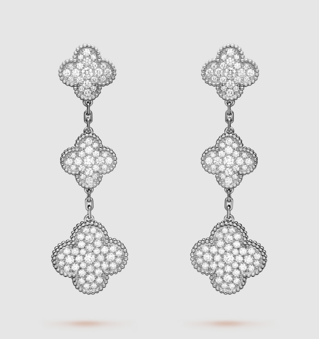 ??Loco?¡¥CLOVER 3 MOTIF DIAMOND SILVER DROP EARRINGS