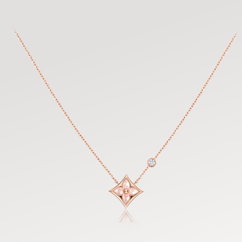 ??Loco?¡¥STAR PINK MOP 1 DIAMOND PINK GOLD NECKLACE