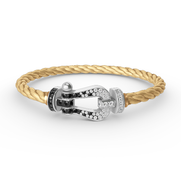 ??Loco?¡¥FORCE LARGE HORSESHOE BLACK WHITE DIAMOND BRACELET SILVER