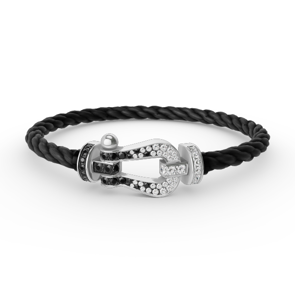 ??Loco?¡¥FORCE LARGE HORSESHOE BLACK WHITE DIAMOND BRACELET SILVER