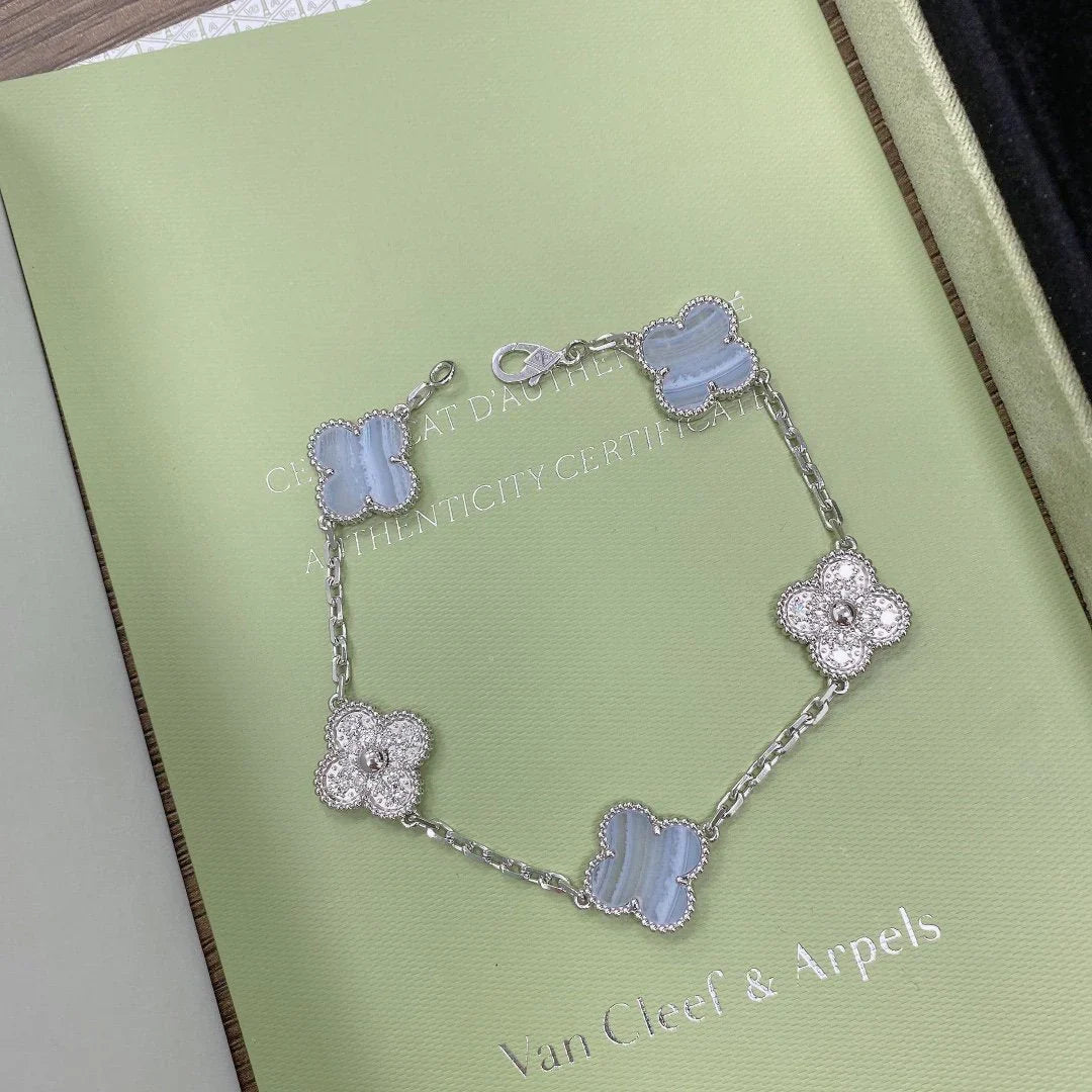 [Loco]New  CLOVER 5 MOTIF PURPLE CHALCEDONY BRACELET COLLECTION