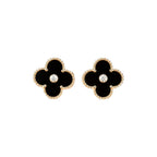 ??Loco?¡¥CLOVER MEDIUM 1 MOTIFS ONYX DIAMOND EARRINGS