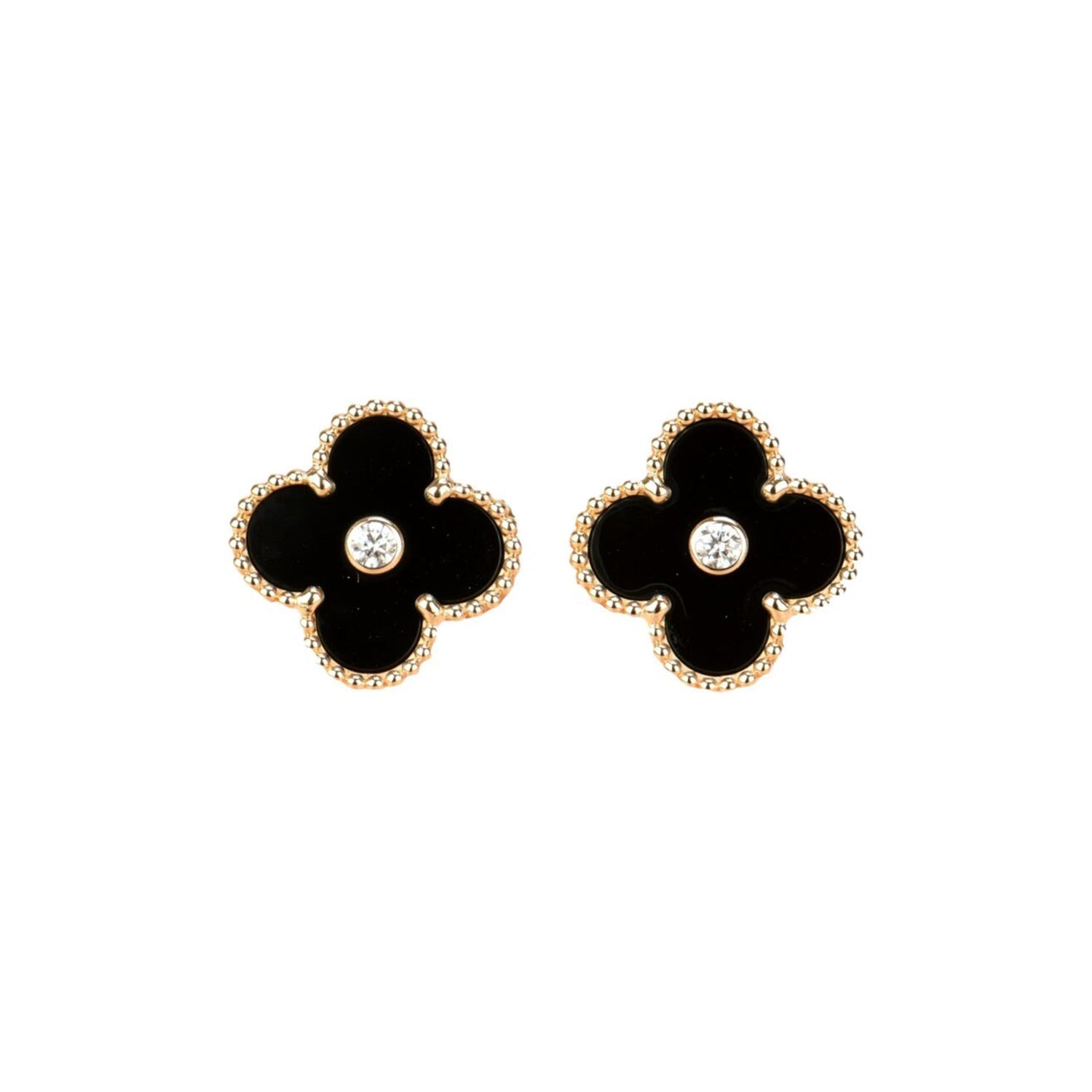??Loco?¡¥CLOVER MEDIUM 1 MOTIFS ONYX DIAMOND EARRINGS