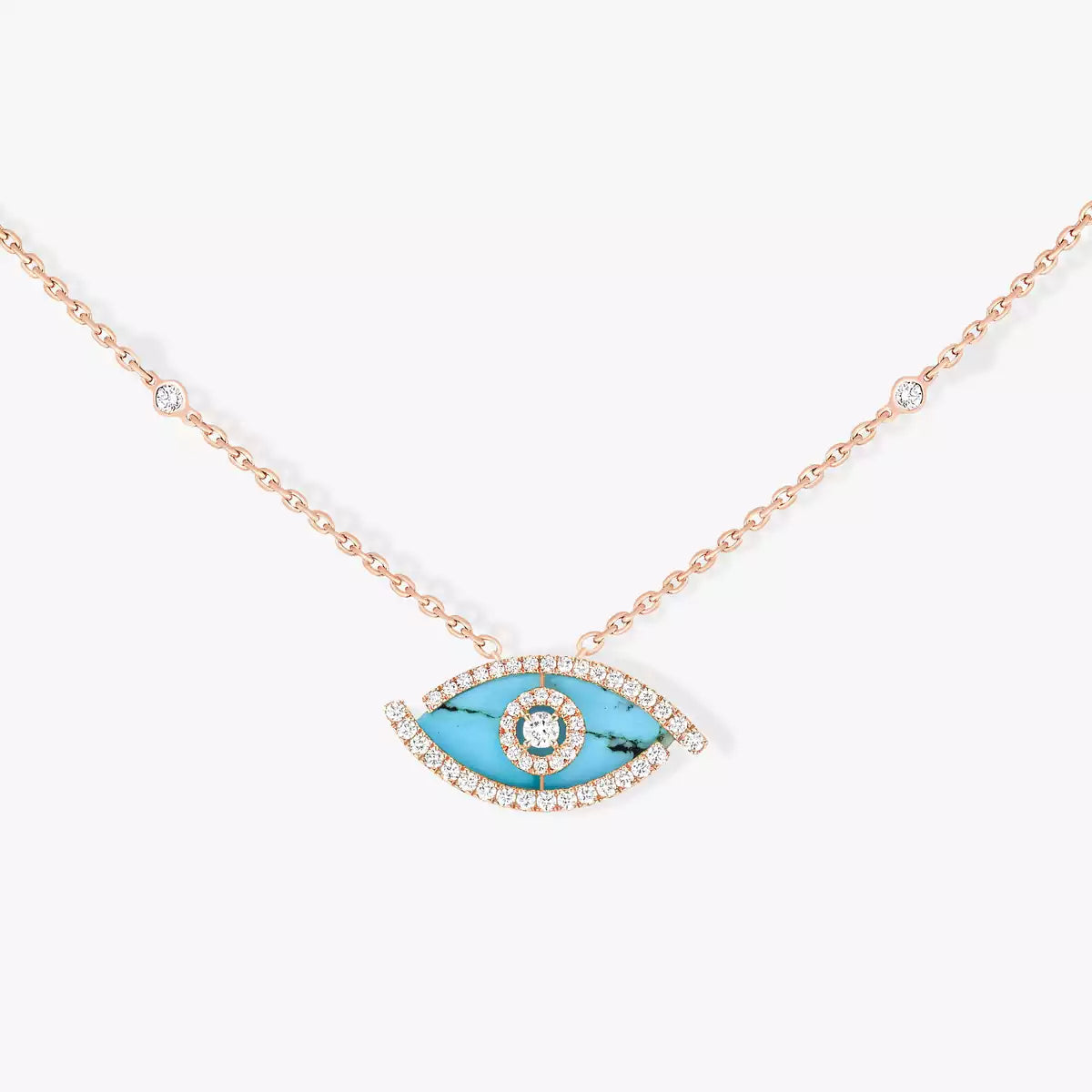 [Loco jewelrys]Lucky Eye Diamond Necklace in Rose Gold and Turquoise