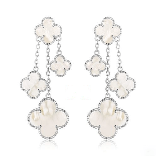 ??Loco?¡¥CLOVER EARRINGS WHITE MOP 4 MOTIFS SILVER