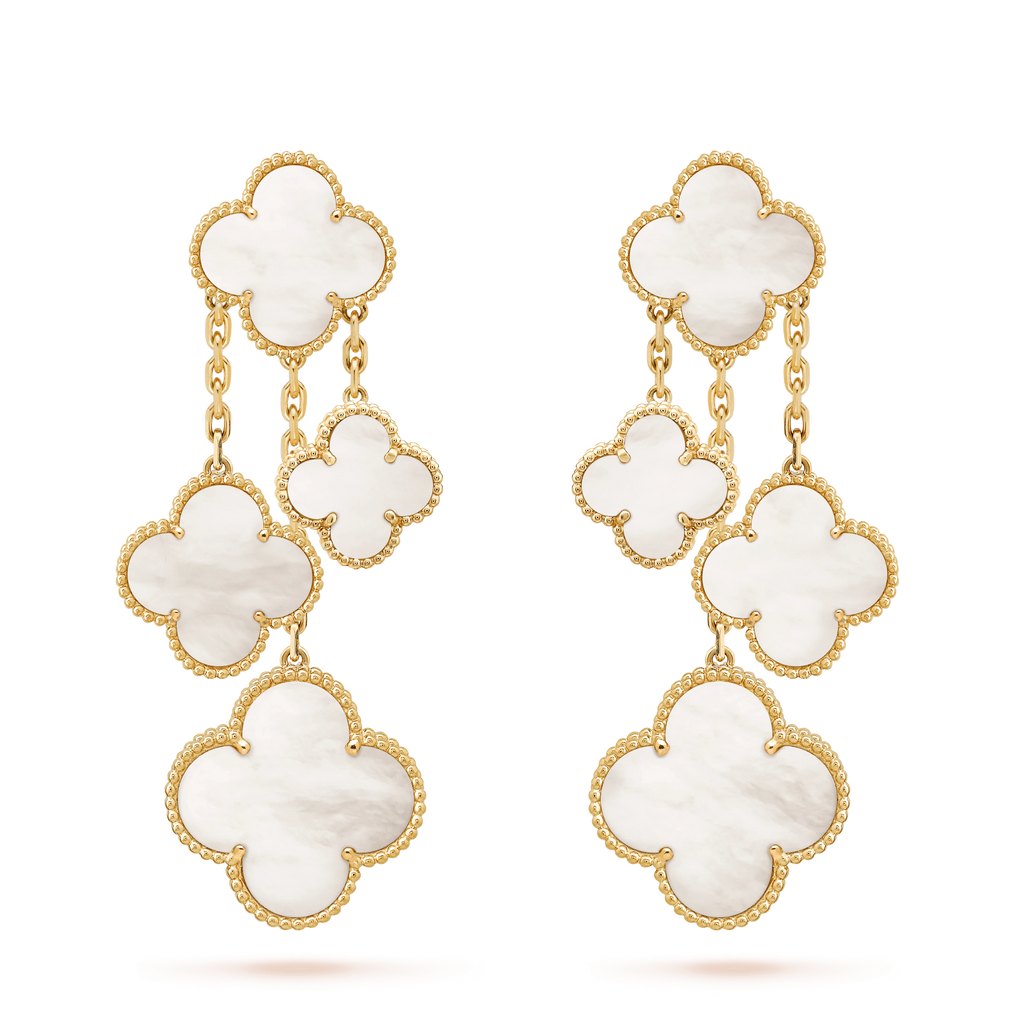 ??Loco?¡¥CLOVER EARRINGS WHITE MOP 4 MOTIFS GOLD