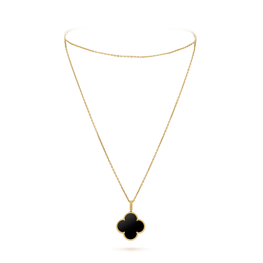 ??Loco?¡¥CLOVER 25MM GOLD ONYX BIG CLOVER NECKLACE
