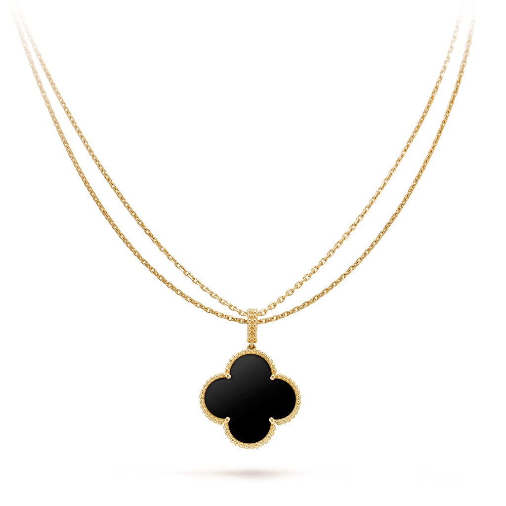 ??Loco?¡¥CLOVER 25MM GOLD ONYX BIG CLOVER NECKLACE