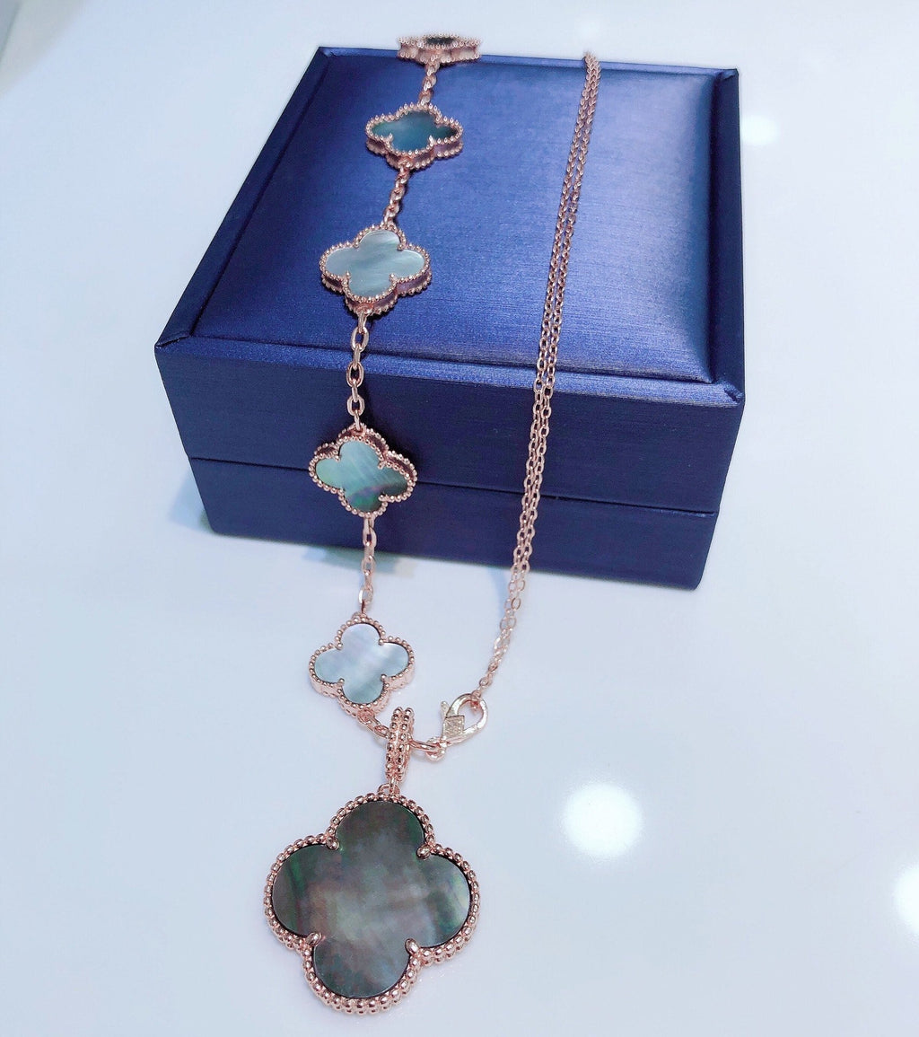 ??Loco?¡¥COMBINED BRACELET 5 MOTIFS AND NECKLACE DARK MOP ROSE GOLD