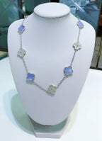 ??Loco?¡¥CLOVER 10 MOTIFS CHALCEDONY DIAMONDS SILVER NECKLACE