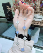 ??Loco?¡¥CLOVER 10 MOTIFS CHALCEDONY DIAMONDS SILVER NECKLACE